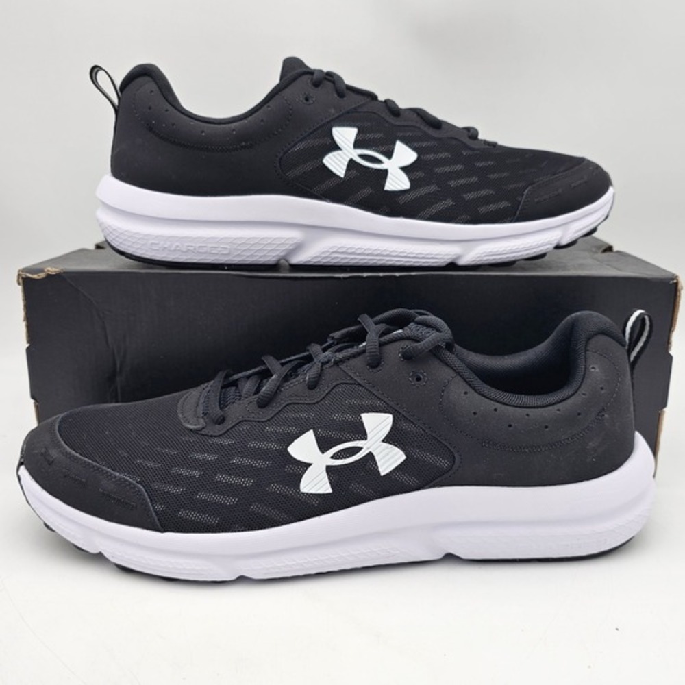 Under Armour Charged Assert 10 Mens Running Shoes Black White Size 14